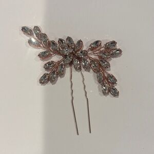 Crystal Leaf Bridal Hair Pin - Rose Gold